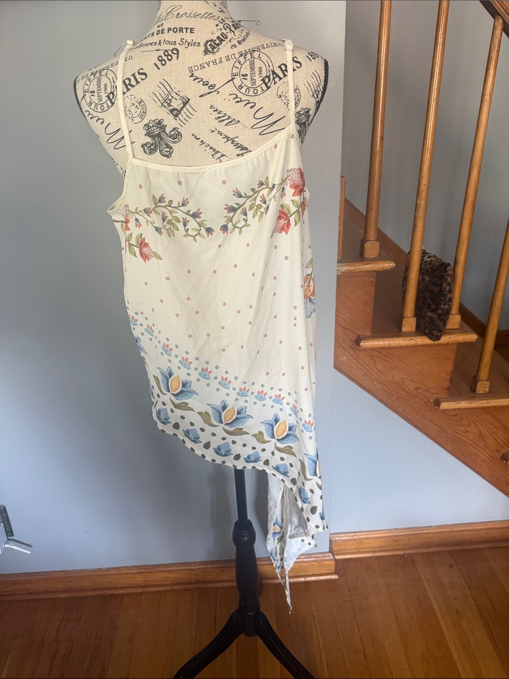 Shein Floral Asymmetrical Camisole Top - Cream with Blue & Coral Flowers - Picture 2 of 3